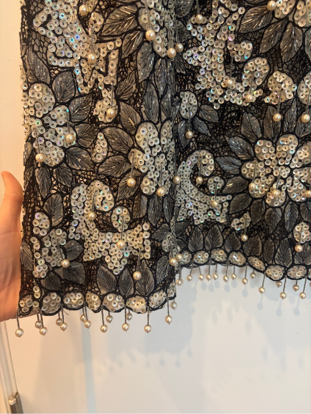 Vintage 60s Embellished Black Floral Beaded and pearls Shift Dress with slip - Picture 4 of 17